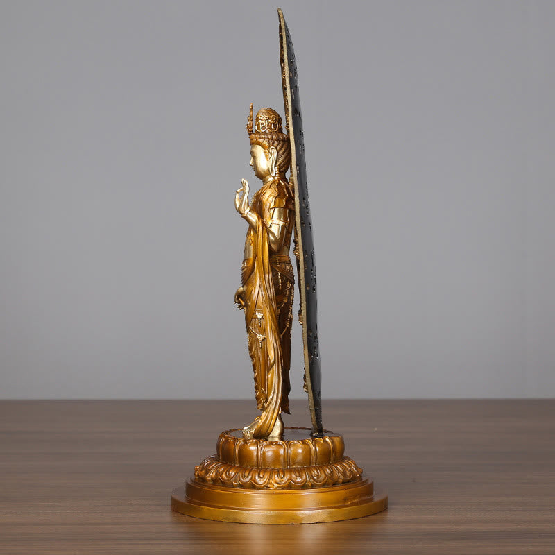 Kwan Yin Aura Harmony Statue – oval aureole small Buddha carvings, sacred Buddhist ornament
