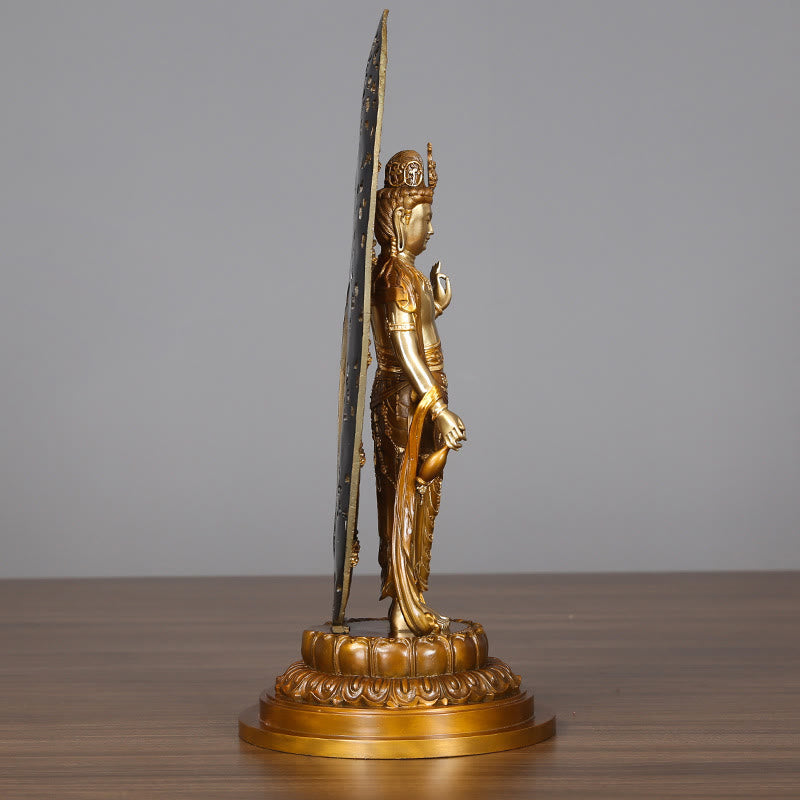 Kwan Yin Aura Harmony Statue – serene face close-up, copper bodhisattva craftsmanship