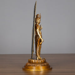 Kwan Yin Aura Harmony Statue – serene face close-up, copper bodhisattva craftsmanship
