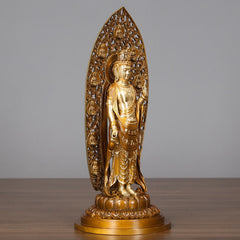 Kwan Yin Aura Harmony Statue – left profile filigree halo detail, spiritual altar sculpture