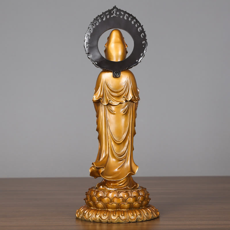 Kwan Yin Lotus Aura Statue – right side holding purifying vase, zen meditation figurine