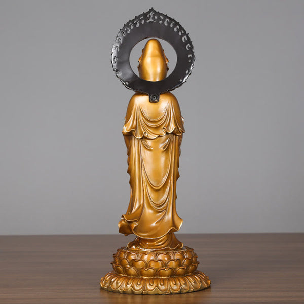 Kwan Yin Lotus Aura Statue – right side holding purifying vase, zen meditation figurine