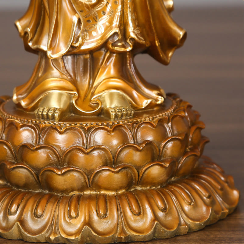 Kwan Yin Lotus Aura Statue – three-quarter angle full view, Buddhist altar centerpiece