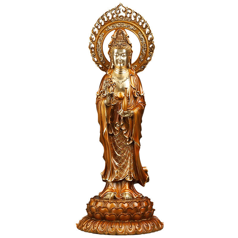 Kwan Yin Lotus Aura Statue – size proportion with hand reference, spiritual offering gift
