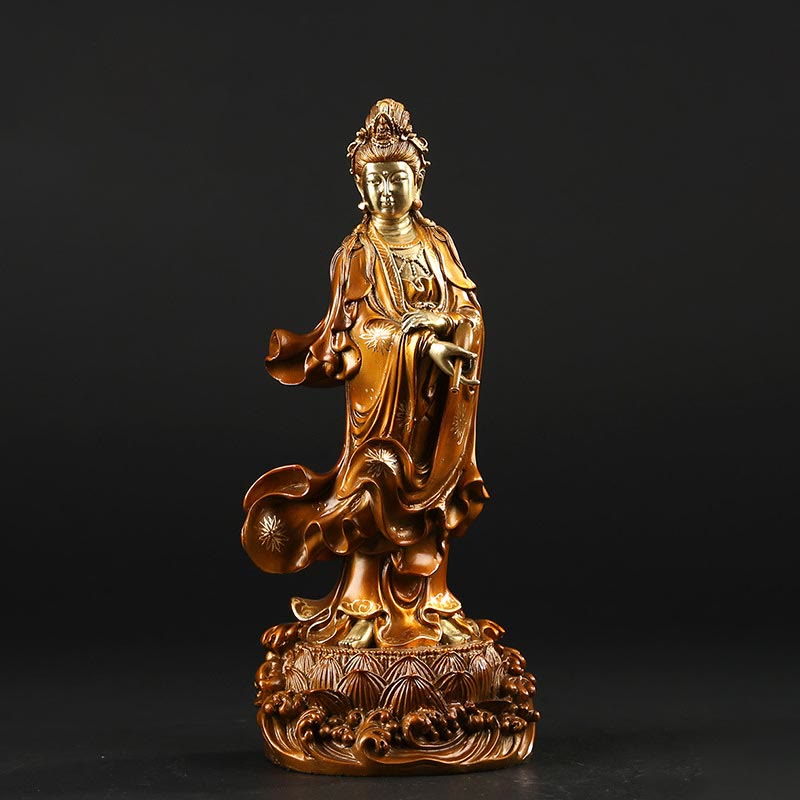 Kwan Yin Avalokitesvara Holding Vase Harmony Brass Copper Statue Home Decor – Ornate vase close-up, sacred vessel craft