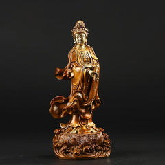 Kwan Yin Avalokitesvara Holding Vase Harmony Brass Copper Statue Home Decor – Ornate vase close-up, sacred vessel craft