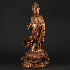 Kwan Yin Avalokitesvara Holding Vase Harmony Brass Copper Statue Home Decor – Compassionate face, serene goddess gaze