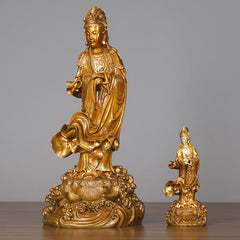 Kwan Yin Avalokitesvara Holding Vase Harmony Brass Copper Statue Home Decor – Front vase pose, Kwan Yin blessing stance