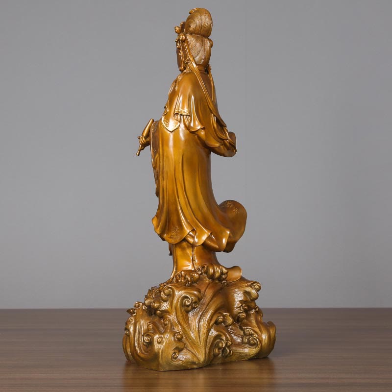 Kwan Yin Avalokitesvara Holding Vase Harmony Brass Copper Statue Home Decor – Console display, welcoming spiritual accent