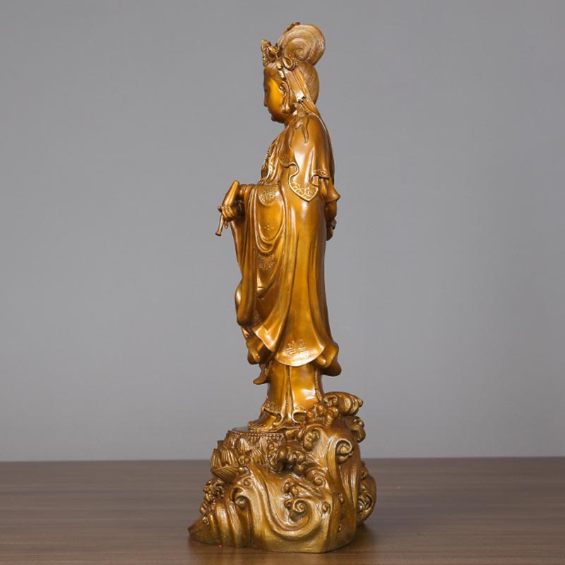 Kwan Yin Avalokitesvara Holding Vase Harmony Brass Copper Statue Home Decor – Two-tone brass sheen, premium metal finish