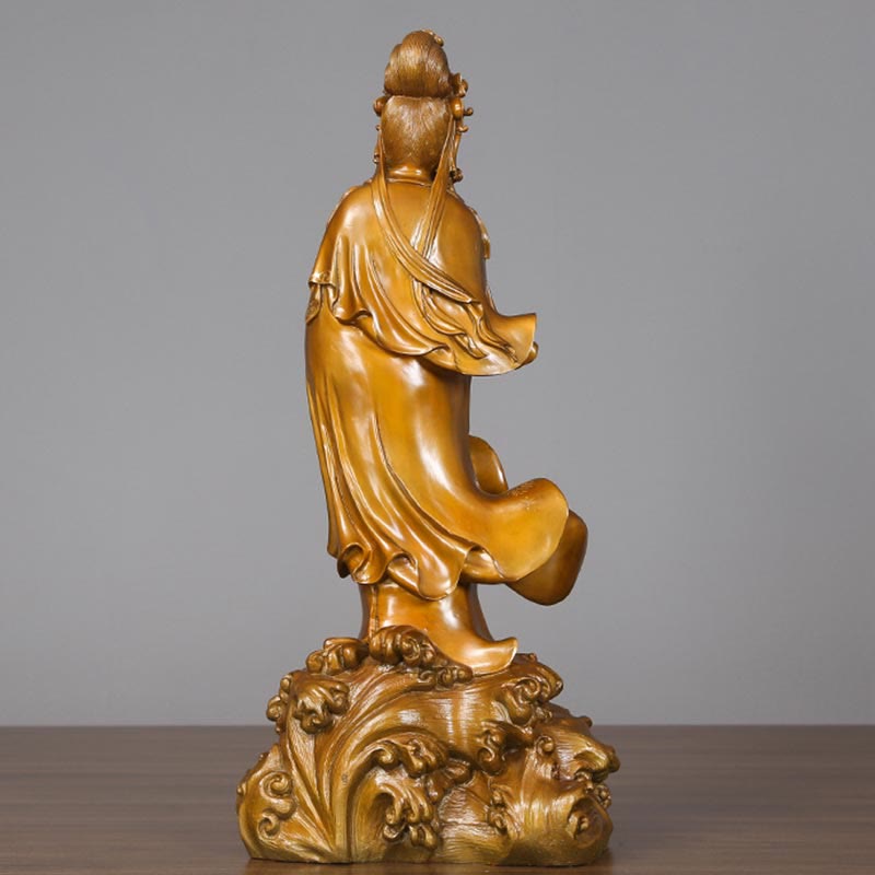 Kwan Yin Avalokitesvara Holding Vase Harmony Brass Copper Statue Home Decor – Side vase profile, accessory detail view