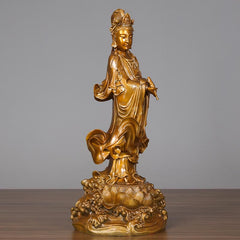 Kwan Yin Avalokitesvara Holding Vase Harmony Brass Copper Statue Home Decor – Robe sleeve texture, brass metal drape