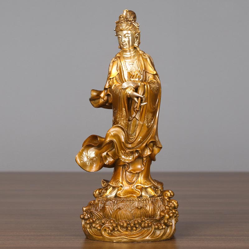 Kwan Yin Avalokitesvara Holding Vase Harmony Brass Copper Statue Home Decor – Fingers vase close-up, delicate hand sculpture