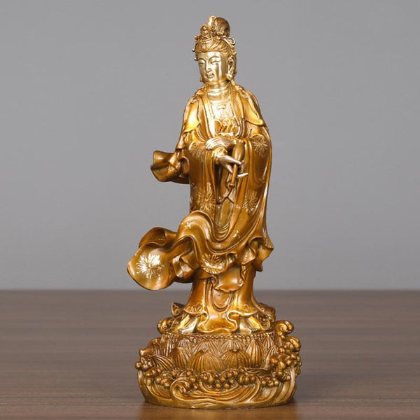 Kwan Yin Avalokitesvara Holding Vase Harmony Brass Copper Statue Home Decor – Fingers vase close-up, delicate hand sculpture