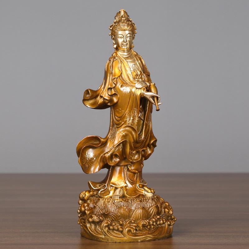 Kwan Yin Avalokitesvara Holding Vase Harmony Brass Copper Statue Home Decor – Bedroom dresser, peaceful sleep sanctuary