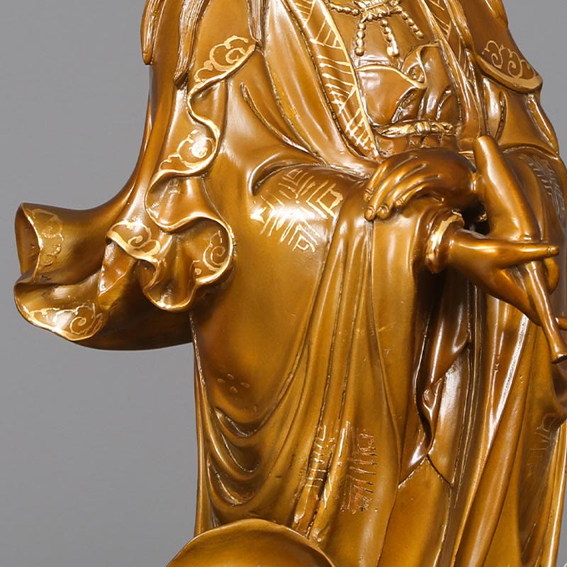 Kwan Yin Avalokitesvara Holding Vase Harmony Brass Copper Statue Home Decor – Foam packaging, safe statue delivery