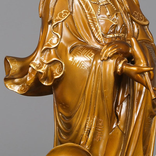 Kwan Yin Avalokitesvara Holding Vase Harmony Brass Copper Statue Home Decor – Foam packaging, safe statue delivery