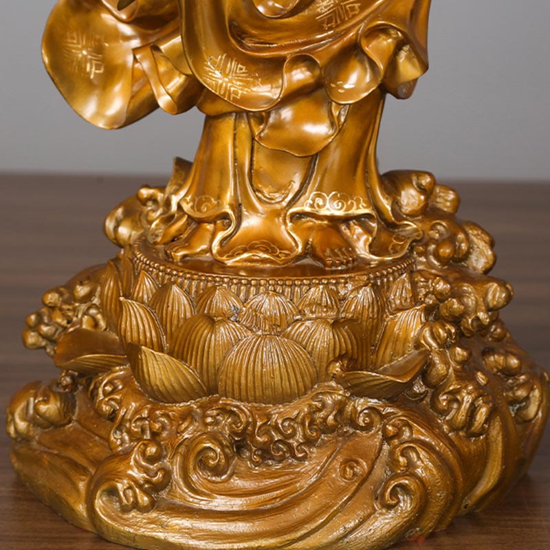 Kwan Yin Avalokitesvara Holding Vase Harmony Brass Copper Statue Home Decor – Three-quarter portrait, best view angle