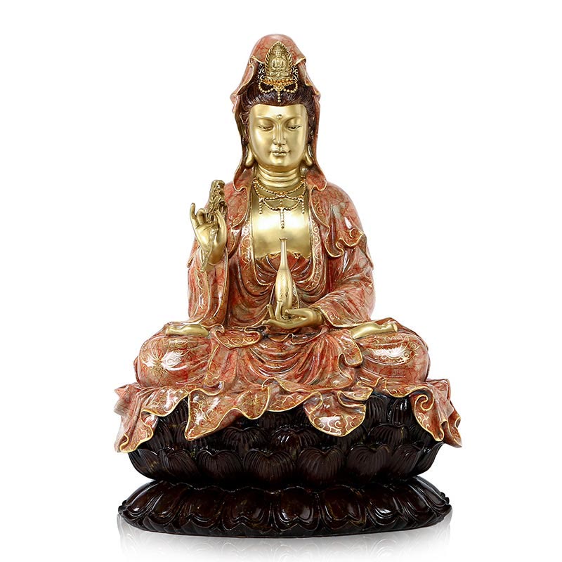 Kwan Yin Avalokitesvara Lotus Sitting Harmony Brass Copper Statue Altar Decor – Foot lotus detail, foundation carving art