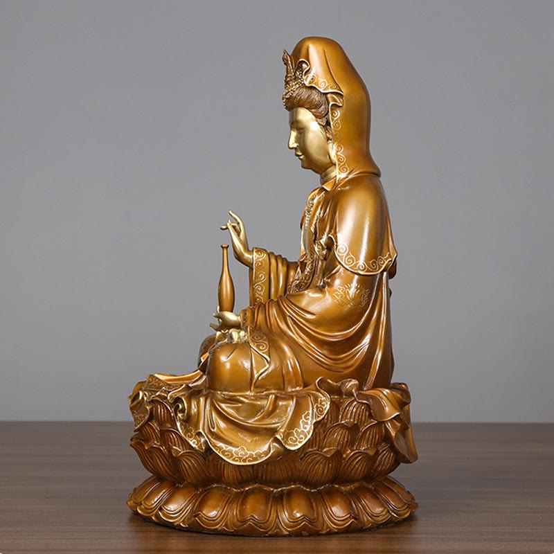 Kwan Yin Avalokitesvara Lotus Sitting Harmony Brass Copper Statue Altar Decor – Crown Amitabha detail, deity headpiece art