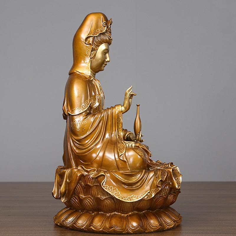 Kwan Yin Avalokitesvara Lotus Sitting Harmony Brass Copper Statue Altar Decor – Coffee table display, zen home centerpiece