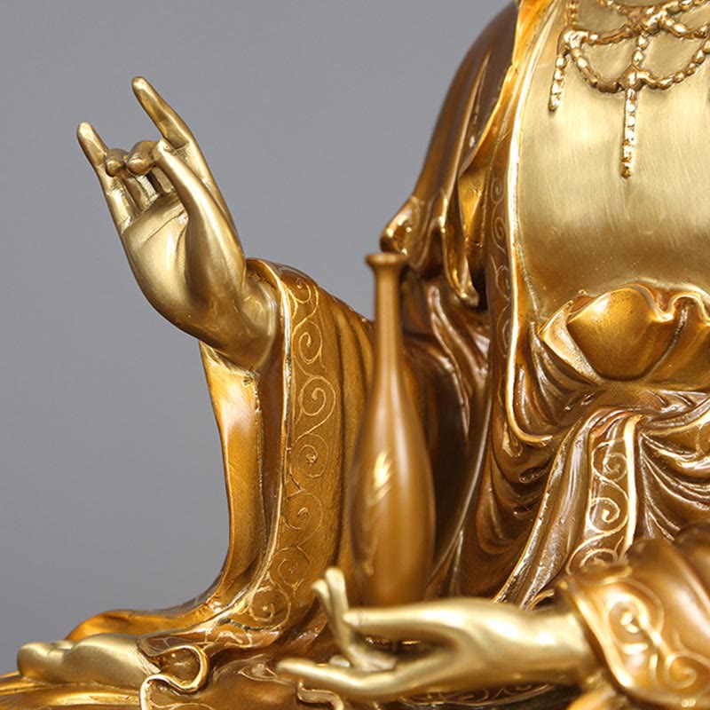 Kwan Yin Avalokitesvara Lotus Sitting Harmony Brass Copper Statue Altar Decor – Altar incense setup, spiritual practice space