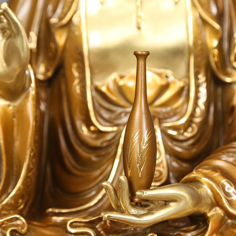 Kwan Yin Avalokitesvara Lotus Sitting Harmony Brass Copper Statue Altar Decor – Side seated posture, elegant silhouette curve