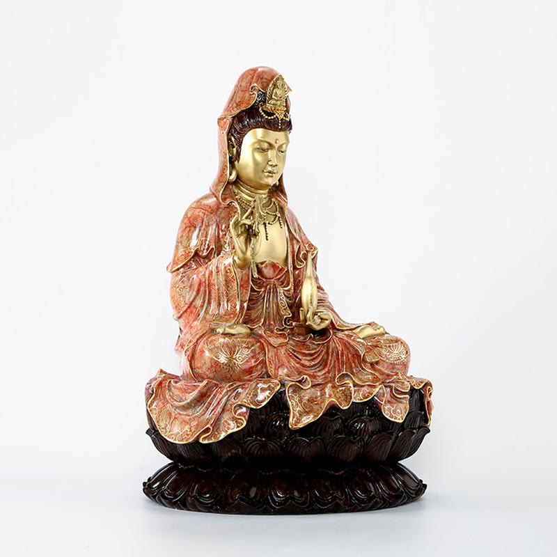 Kwan Yin Avalokitesvara Lotus Sitting Harmony Brass Copper Statue Altar Decor – Office shelf arrangement, mindfulness decor