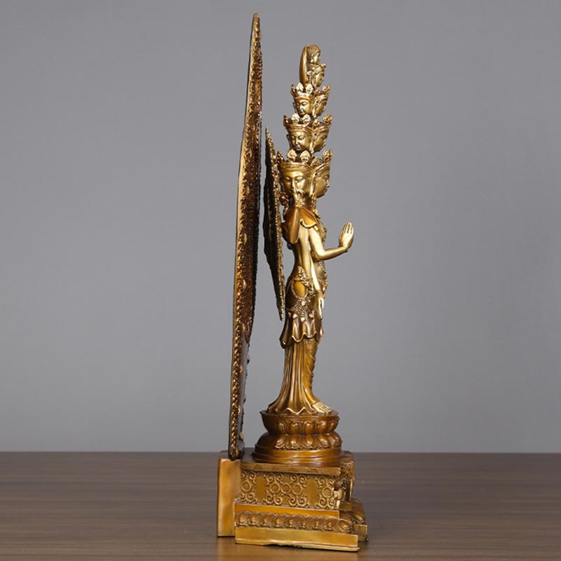 Thousand-Armed Avalokitesvara Kwan Yin Wealth Brass Copper Statue Decor – Palm eye detail, wisdom symbol close-up
