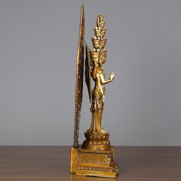 Thousand-Armed Avalokitesvara Kwan Yin Wealth Brass Copper Statue Decor – Palm eye detail, wisdom symbol close-up