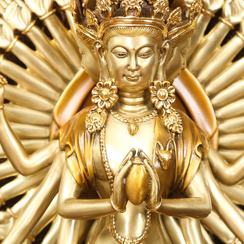 Thousand-Armed Avalokitesvara Kwan Yin Wealth Brass Copper Statue Decor – Lotus throne engraving, foundation pattern