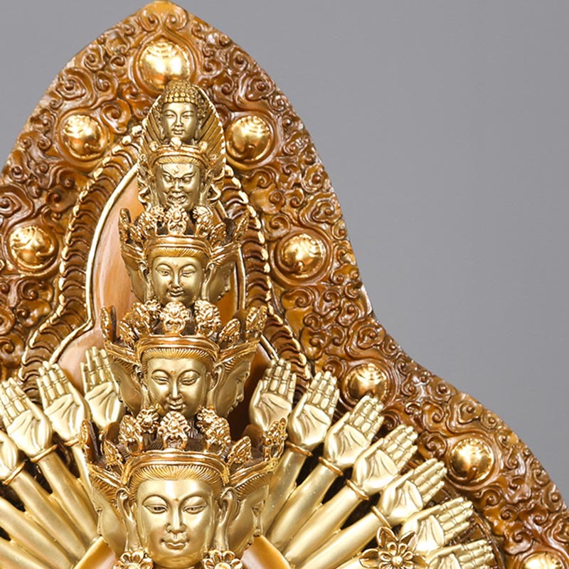 Thousand-Armed Avalokitesvara Kwan Yin Wealth Brass Copper Statue Decor – Seated meditation pose, thousand-arm sacred