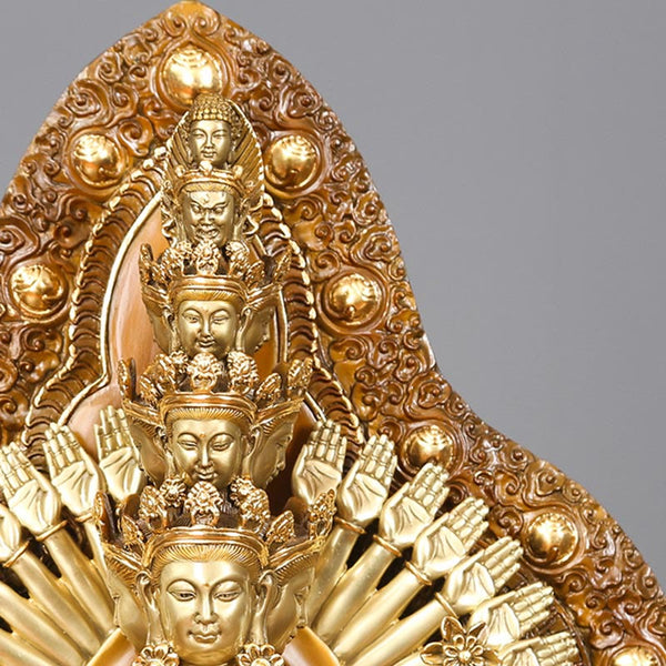 Thousand-Armed Avalokitesvara Kwan Yin Wealth Brass Copper Statue Decor – Seated meditation pose, thousand-arm sacred