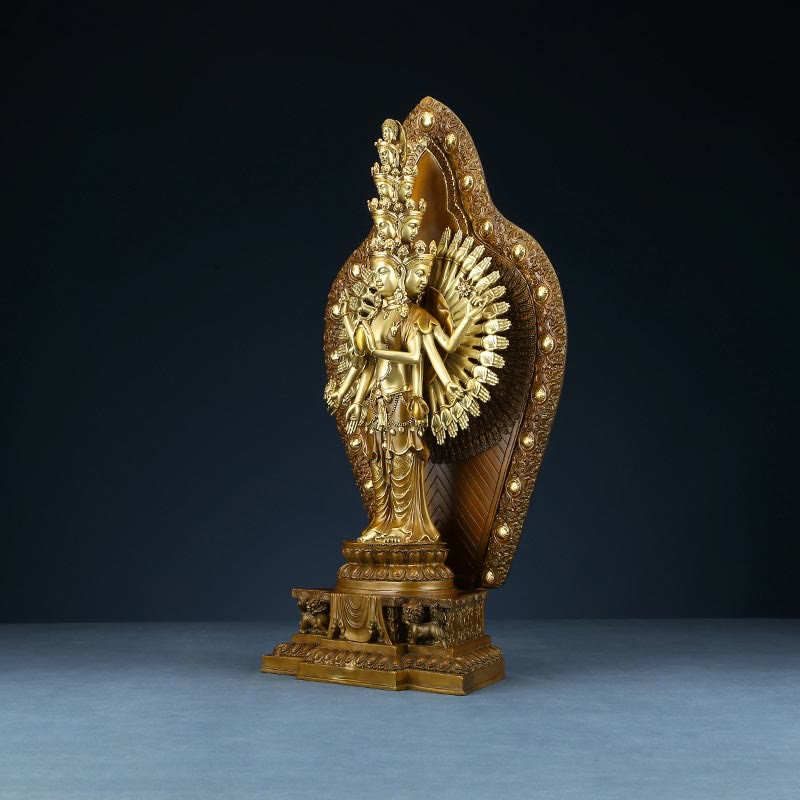 Thousand-Armed Avalokitesvara Kwan Yin Wealth Brass Copper Statue Decor – Temple altar suggestion, traditional Buddhist