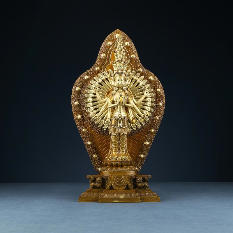 Thousand-Armed Avalokitesvara Kwan Yin Wealth Brass Copper Statue Decor – Hand scale reference, large statue size guide