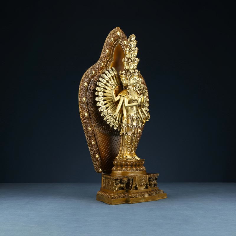 Thousand-Armed Avalokitesvara Kwan Yin Wealth Brass Copper Statue Decor – Crate packaging, secure shipping container