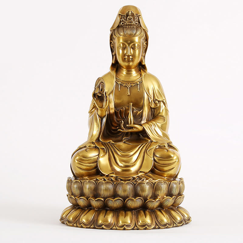 Kwan Yin Avalokitesvara Willow Bottle Harmony Brass Copper Statue Home Decor – Entryway display, welcoming harmony statue