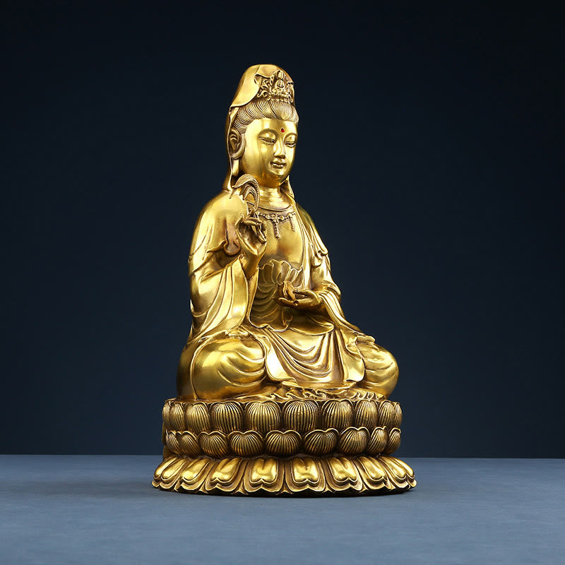 Kwan Yin Avalokitesvara Willow Bottle Harmony Brass Copper Statue Home Decor – Crown jewel detail, deity headpiece craft