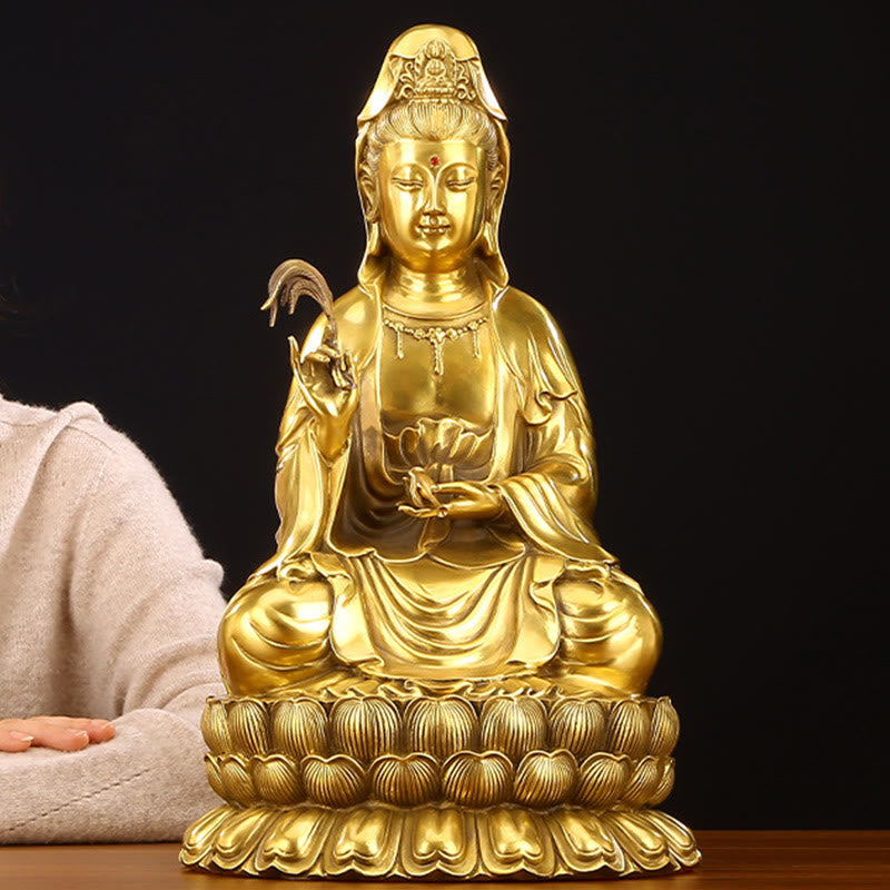 Kwan Yin Avalokitesvara Willow Bottle Harmony Brass Copper Statue Home Decor – Singing bowl pairing, sound healing altar