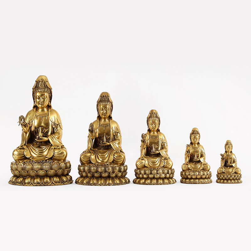Kwan Yin Avalokitesvara Willow Bottle Harmony Brass Copper Statue Home Decor – Willow leaf detail, nature healing symbol