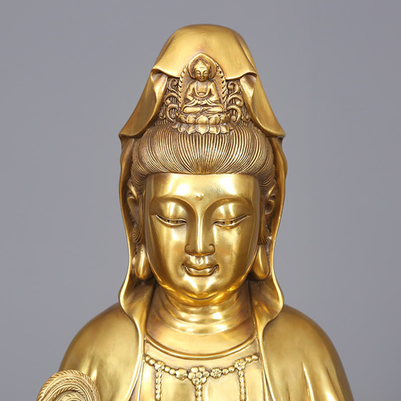 Kwan Yin Avalokitesvara Willow Bottle Harmony Brass Copper Statue Home Decor – Gift box packaging, protective statue foam