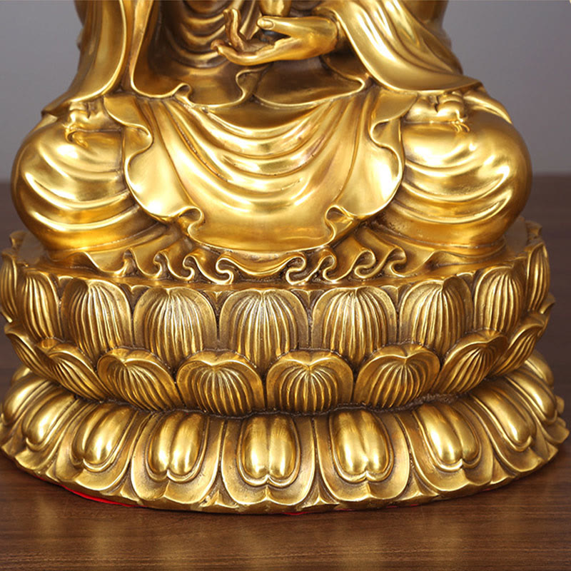 Kwan Yin Avalokitesvara Willow Bottle Harmony Brass Copper Statue Home Decor – Three-quarter portrait, best view perspective