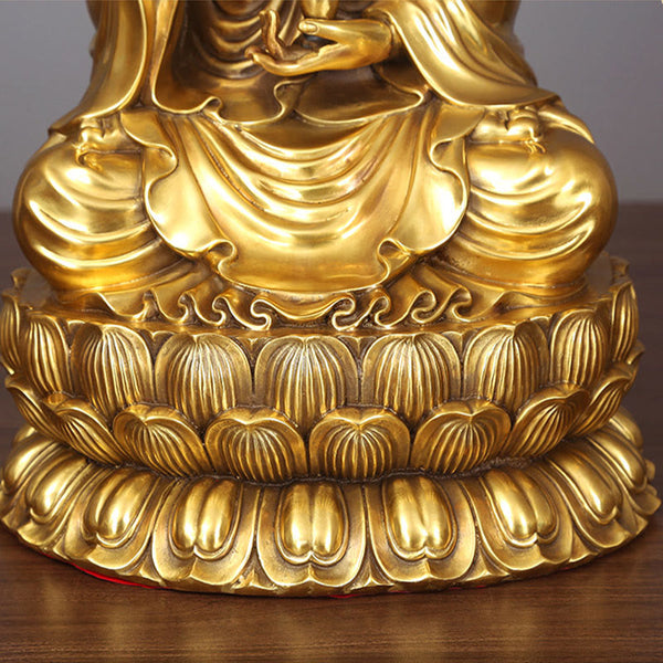 Kwan Yin Avalokitesvara Willow Bottle Harmony Brass Copper Statue Home Decor – Three-quarter portrait, best view perspective