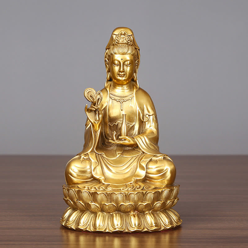 Kwan Yin Avalokitesvara Willow Bottle Harmony Brass Copper Statue Home Decor – Sleeve robe texture, brass casting detail