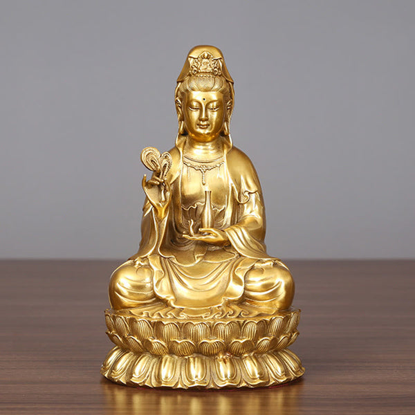 Kwan Yin Avalokitesvara Willow Bottle Harmony Brass Copper Statue Home Decor – Sleeve robe texture, brass casting detail