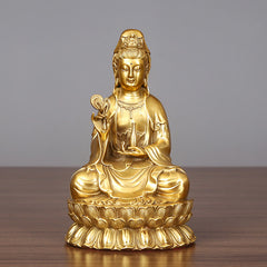 Kwan Yin Avalokitesvara Willow Bottle Harmony Brass Copper Statue Home Decor – Sleeve robe texture, brass casting detail