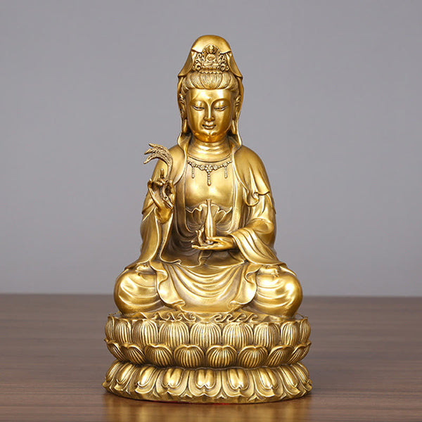 Kwan Yin Avalokitesvara Willow Bottle Harmony Brass Copper Statue Home Decor – Brass patina finish, vintage metal tone