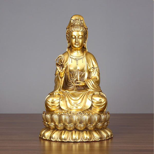 Kwan Yin Avalokitesvara Willow Bottle Harmony Brass Copper Statue Home Decor – Side bottle angle, accessory detail view