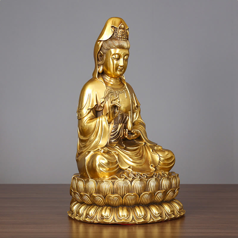 Kwan Yin Avalokitesvara Willow Bottle Harmony Brass Copper Statue Home Decor – Altar candle setup, spiritual practice corner