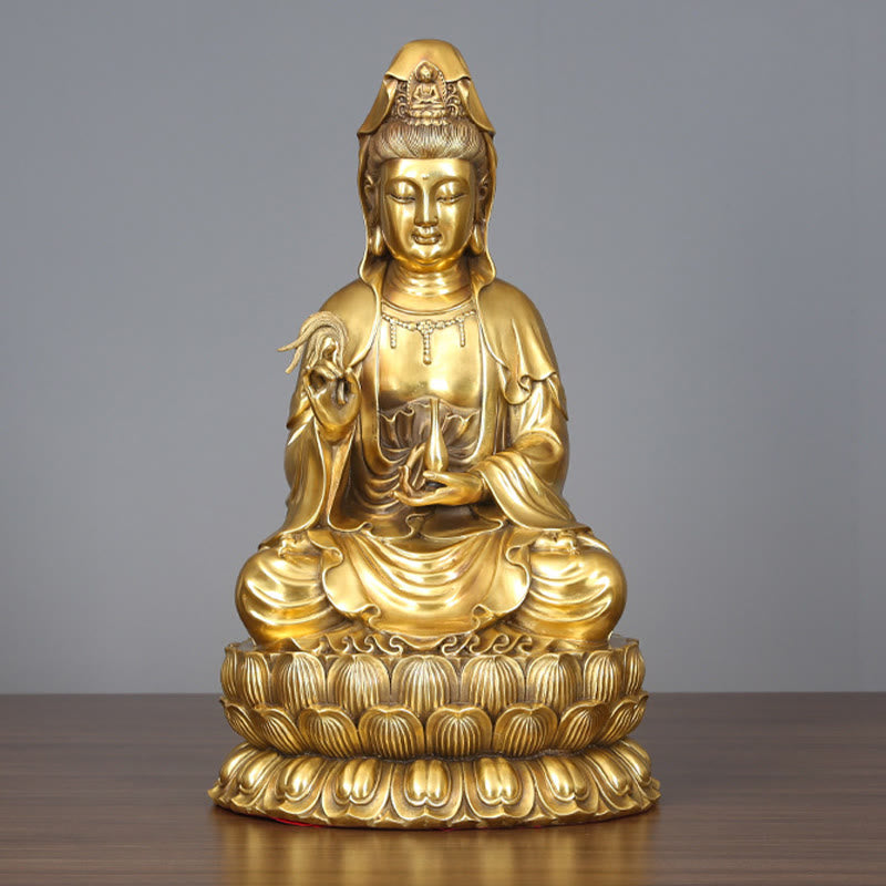 Kwan Yin Avalokitesvara Willow Bottle Harmony Brass Copper Statue Home Decor – Hand bottle close-up, delicate craftsmanship